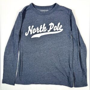 CREWCUTS Boys North Pole Long Sleeve Tee‎ Blue M 8/9 Holiday Christmas Winter